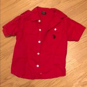 Red button down polo shirt